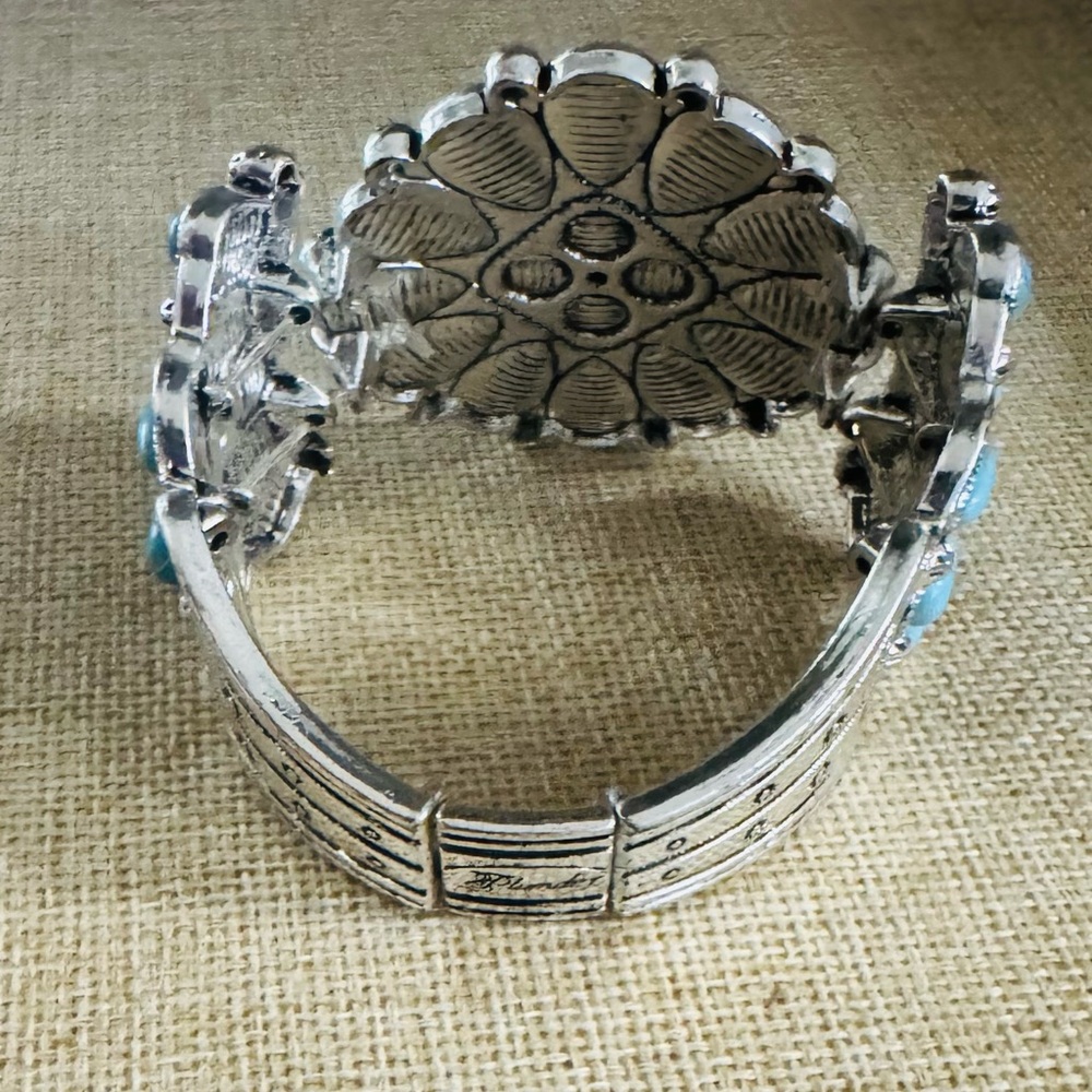 Turquoise And Silver Statement Bracelet - image 5